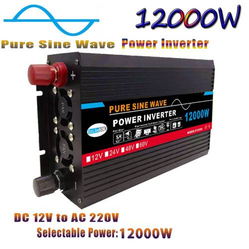 Invertor de putere cu unda sinusoidala pura 12000W DC 12V/24V pana la 220V pentru sistem solar/panou solar/acasa/in aer liber/RV/camping