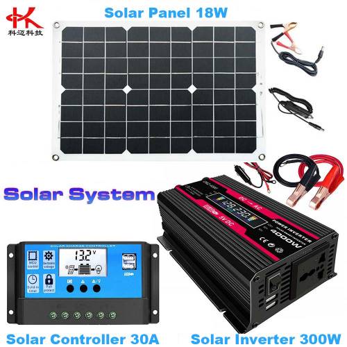 ZB Solar Power System = Transformator Convertor Invertor 12v 220v 110v 300W Bricheta + Panou solar 18w + Controler 30A
