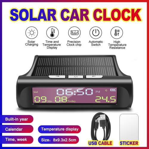 Ceas electronic portabil 3 in 1 pentru masina Afisaj digital cu LED Ceas solar pentru masina Indicator termometru Indicator Contor panou pentru masina