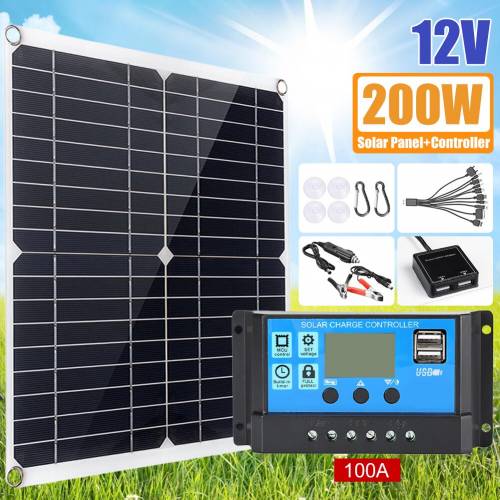 Kit panou solar Controller de incarcare solara dubla 5V USB 12V cu iesiri 100A 200W Combo controler panou solar pentru ambarcatiune rulota