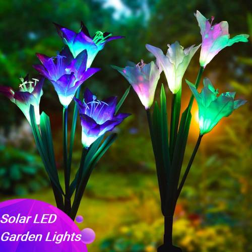 4 lumini solare LED de gradina cu flori de crin - lumini exterioare impermeabile panou solar pentru decorarea caii de curte de gradina