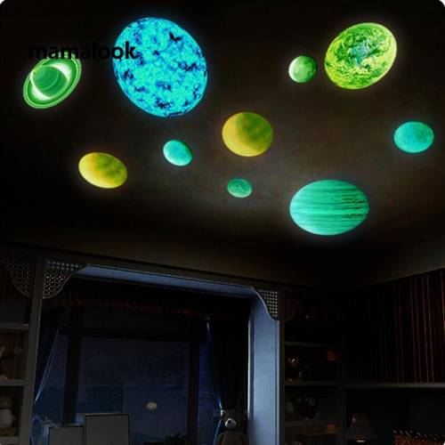 10 buc Planete Autocolante de perete Sistem luminos din PVC luminos Stralucire in intuneric Decalcomanii de perete Camera pentru copii Decor de acasa