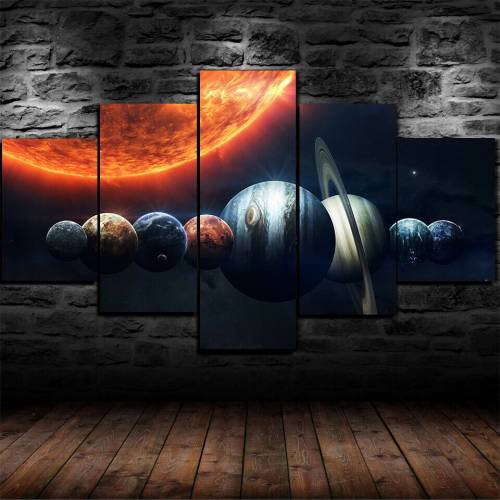 Sistemul solar Spatiu 8 planete 5 panouri Canvas Imprimare imagine de perete Arta de panza Pictura Decor de perete pentru camera de zi Poster fara...