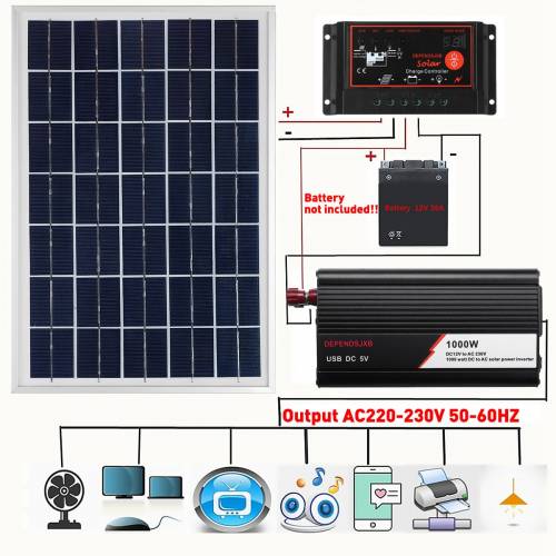 2022 NOU Sistem de panouri solare 12V/24V 18V 20W Panou solar Controller de incarcare a bateriei 800W/1000W Kit invertor solar Putere completa