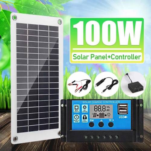 Kit panou solar 100W Panou solar 12V Controler incarcator baterie Controler cu placa solara dubla USB 30A Controller cu celule solare pentru barca...