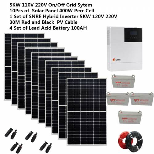 Kit panou solar complet 5000W 220V 110V 50/60HZ Baterie Lifepo4 Invertor hibrid MPPT Sistem de incalzire in afara retelei 4HP Aer conditionat