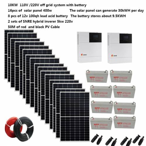 Kit panou solar complet cu baterie 5000W 10000W 220v 110V Panou PV 400w Invertor hibrid All in One Growatt On Off Grid System