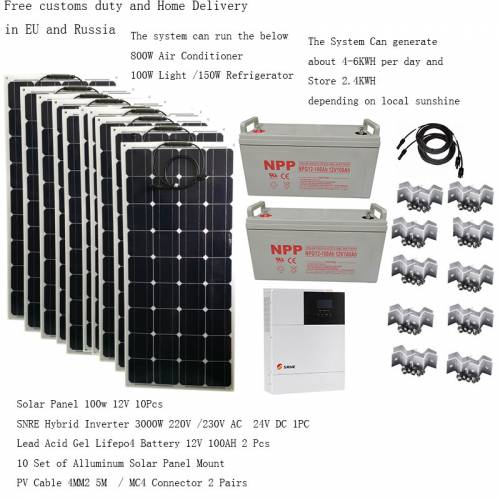 Kit panou solar complet cu montare baterie LifePo4 3000W 110v 220V Panou PV 1000W MPPT Invertor hibrid Auto Camping Caravan Barca