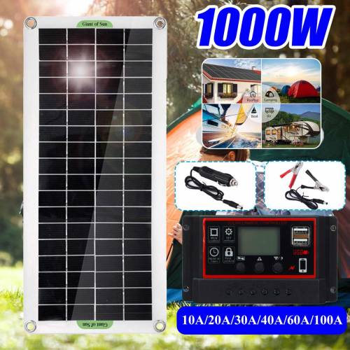 Panou solar 1000W 12V Celula solara 10A-100A Controler Panou solar pentru telefon RV Masina MP3 PAD Incarcator Alimentare cu baterie in aer liber
