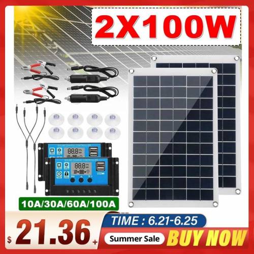 Panou solar 100W/200W Celule solare Panou solar 30/100A Controller pentru baterie de iaht auto Incarcator pentru barca Alimentare cu baterie in aer...