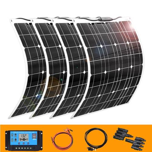 Panou solar 12v 24v flexibil 200w 100w 50w kit incarcator baterie cablu prelungitor pentru masina camping maritim sistem PV 1000w 220v