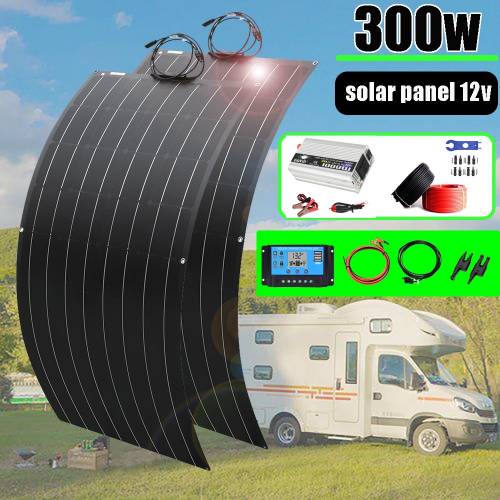 panou solar 12v 300w 150w kit complet flexibil 12v 24v baterie incarcator energie cablu prelungitor 220v 1000w pentru camping auto barca