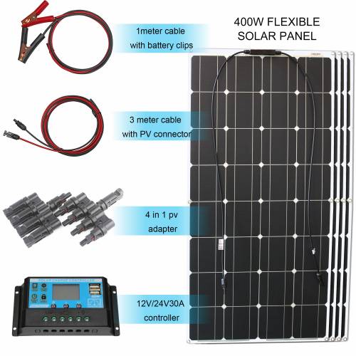 Panou solar 400w 300w 200w 100w Kit complet 12v panou solar flexibil pentru incarcator solar baterie / banca de putere / camping / drumetii