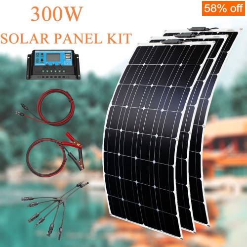 Panou solar flexibil 12v 300w kit sistem monocristalin de acasa complet in afara retelei 24v 200w300W utilizat pentru incarcarea bateriei auto 12v