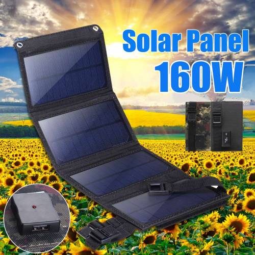 Panou solar pliabil 160W 5V incarcator portabil de baterie Port USB Power Bank in aer liber impermeabil pentru telefon PC masina RV barca