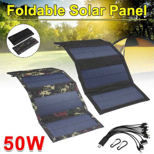 Panou solar pliabil 50W 5V putere solara Celule solare pachet pliabil 10in1 cablu USB Incarcator solar portabil pentru telefon camping