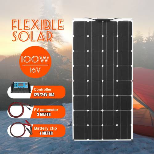 Set complet panou solar 100w 12v 200w Off Grid Flexibil la energie solara rezistent la apa 300w cu controler Pwm pentru acasa / barca