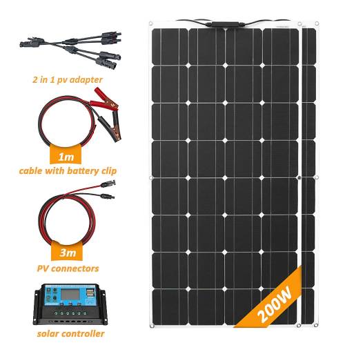 Set de sistem de panou solar flexibil 200w 12v 18v 24v 300w Set portabil de energie DIY pentru incarcator acasa / baterie