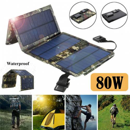 Top Panou solar USB 80W Portabil pliabil - pliabil - rezistent la apa - Power Bank - in aer liber - camping - drumetii - incarcator pentru telefon
