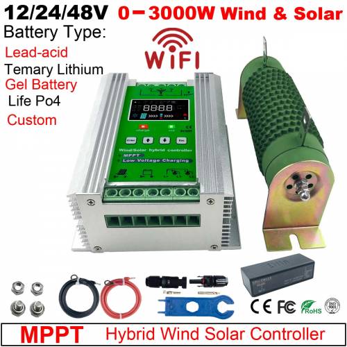 12V 24V 48V 3000W sistem solar si eolian hibrid - incarcare MPPT pentru turbina eoliana cu panou solar - pentru baterie cu litiu plumb