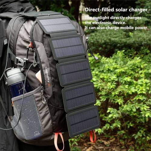 Incarcator de panou solar Incarcator de celule solare pliante 10W SunPower 5V 21A Dispozitive de iesire USB Kit de energie solara portabil pentru...