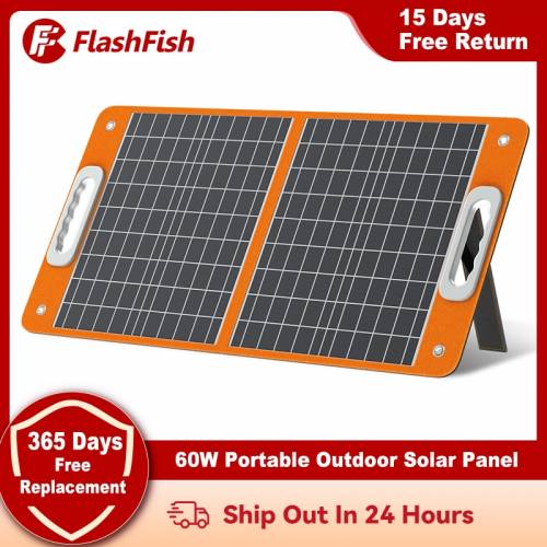Incarcator solar portabil pliabil Flashfish 18V 60W cu iesire DC USB-C QC30 pentru telefoane Tablete Camping Van RV Trip
