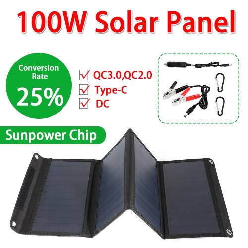 Kit panou solar cu incarcare rapida QC30 de 100 W - celule solare monocristaline complete - geanta pliabila pentru incarcare - sursa de alimentare...