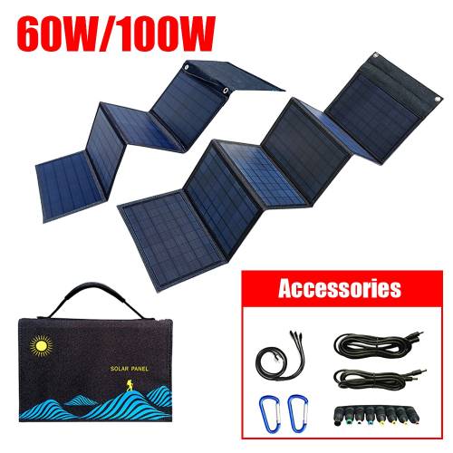 Panou solar 60W / 100W Geanta portabila pliabila USB + Iesire DC Incarcator solar Sursa de alimentare in aer liber pentru generator de energie pentru...