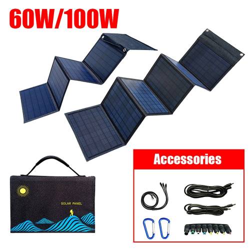 Panou solar portabil 100W/60W Geanta de mana pliata USB+DC Iesire Incarcator solar Generator de energie mobil Placa de celule solare