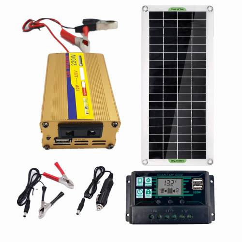 Sistem de energie solara 220V Panou solar Incarcator de baterii 220/220W Invertor Kit USB Controler complet Retea de acasa Tabara Telefon PAD