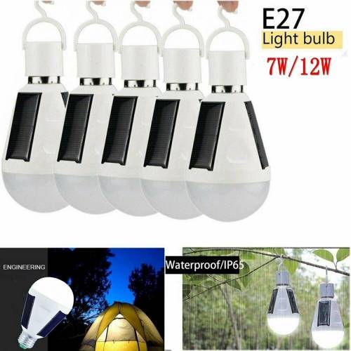 Lampa cu bec solar E27 7W / 12W Lampa cu bec LED alimentata cu panou Lampa portabila in exterior pentru gradina pentru cort de camping
