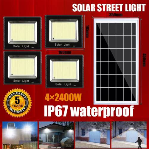 Lumina stradala cu LED-uri solare pentru exterior IP67 Proiector impermeabil 4x1200W4x2400W Patru suporturi de lampi Telecomanda detasabila Panou...
