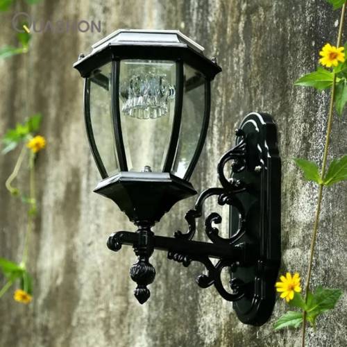 Lumini solare de perete Iluminat de exterior Lampa retro LED din aluminiu Vintage din sticla antica Decorare curte pentru gradina 7 inch Control...