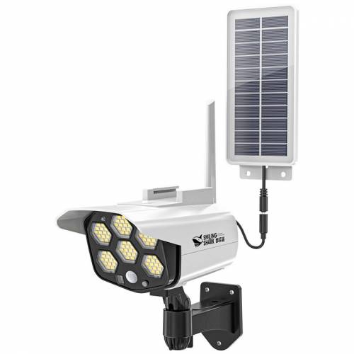 Proiector cu LED-uri cu panou solar - lampa de monitorizare imitata pentru gradina - cu telecomanda - cu senzor inteligent - de perete