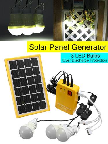 Kit generator de lumina de urgenta cu panou solar de 6V / 3W Sistem mic de acasa cu 3 becuri LED Evidentiaza lumina de economisire a energiei in...