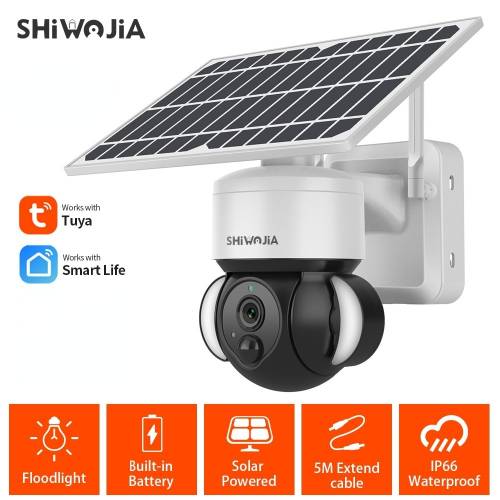 Camera IP SHIWOJIA 2MP Tuya Protectie inteligenta de securitate Panou solar Protectie pentru securitatea luminii alimentare Camera video Baterie...