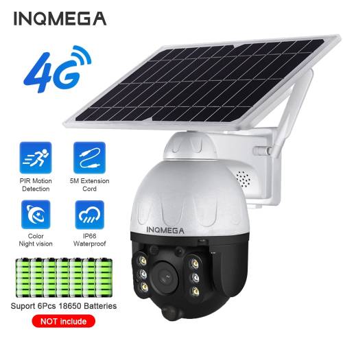 Camera solara INQMEGA 4G SIM cu panou solar cablu prelungitor 5m - camera suporta detectarea infrarosu - IP66 rezistent la apa