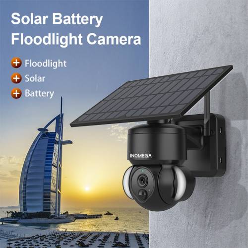 Camera solara INQMEGA PTZ WIFI cu panou solar Baterie Supraveghere video Detectare PIR Zi si noapte Full Color IP66 Rezistent la apa