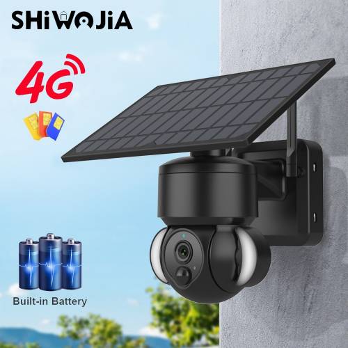 Camera solara SHIWOJIA 4G SIM Tuya Smart Home 3MP panou solar exterior protectie de securitate Camera CCTV impermeabila culoare noapte