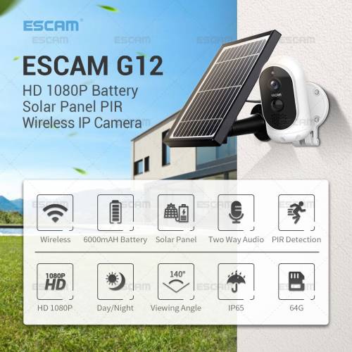 ESCAM G12 1080P Full HD Baterie reincarcabila in aer liber Panou solar PIR Alarm Camera WiFi