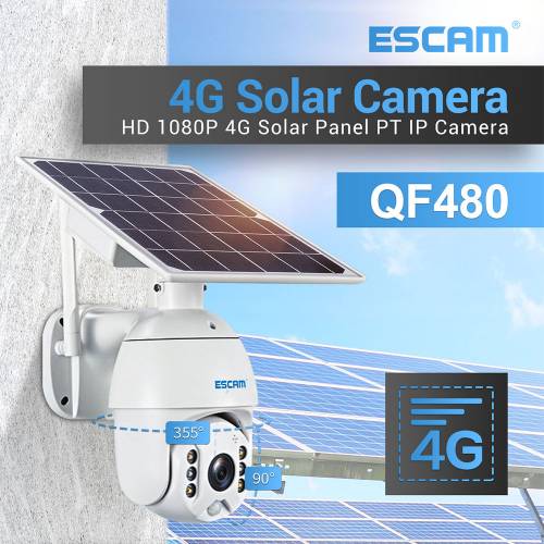 ESCAM QF480 1080P Cloud Storage PTZ 4G Baterie PIR Alarma Camera IP cu panou solar Viziune nocturna IP66 Impermeabil Audio bidirectional