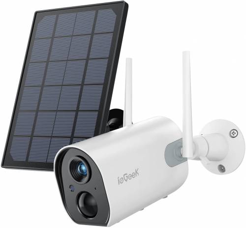 IeGeek Camera de securitate in aer liber 1080P Camera reincarcabila alimentata cu baterie - Camera de supraveghere WiFi impermeabila cu panou solar