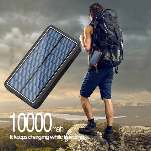 Incarcator portabil cu panou solar de 2W Baterie incorporata de 10000 mAh Projector de 30 W Lumina SOS Micro Tpye Alimentat prin USB 5V pentru...