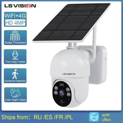 LSVISION Camera cu panou solar 4G Card Sim Camere de supraveghere Wifi Monitor de exterior Protectie de securitate Alarma Baterie de asteptare lunga