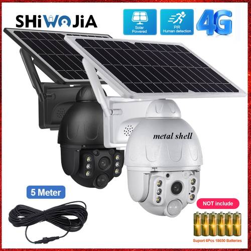 SHIWOJIA 4G Card Camera solara in aer liber PTZ de securitate CCTV 78W Panou solar Audio bidirectional Home Shell metal Camera de supraveghere Vedio