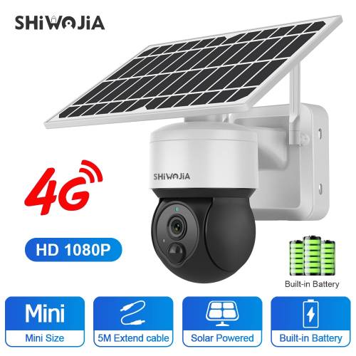 SHIWOJIA 4G SIM Camera solara 1080P Baterie incorporata Monitor inteligent Video CCTV Protectie de securitate PTZ Camera cu panou solar in aer liber