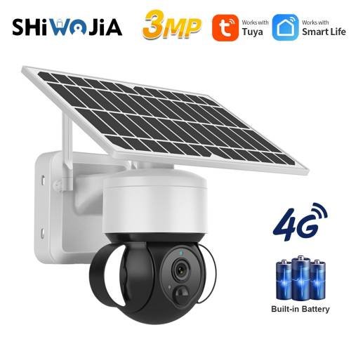SHIWOJIA 4G SIM Camera solara 4X 3MP HD Tuya Panou solar inteligent PTZ Protectie de securitate in aer liber Acasa Impermeabil CCTV fara fir