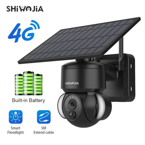 SHIWOJIA 4G SIM Card Camera solara 2MP Panou solar de exterior Securitate CCTV Baterie Impermeabil Detectarea miscarii
