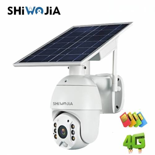 SHIWOJIA 4G Versiune 1080P HD Panou Solar Camera de Supraveghere in aer liber Alarma pentru Casa Inteligenta