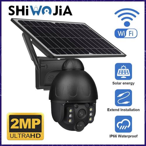 SHIWOJIA 78W Panou Solar Camera de supraveghere Vedio 1080P HD Camera de securitate in aer liber fara fir Audio bidirectional 360 PTZ Wifi Tuya CCTV